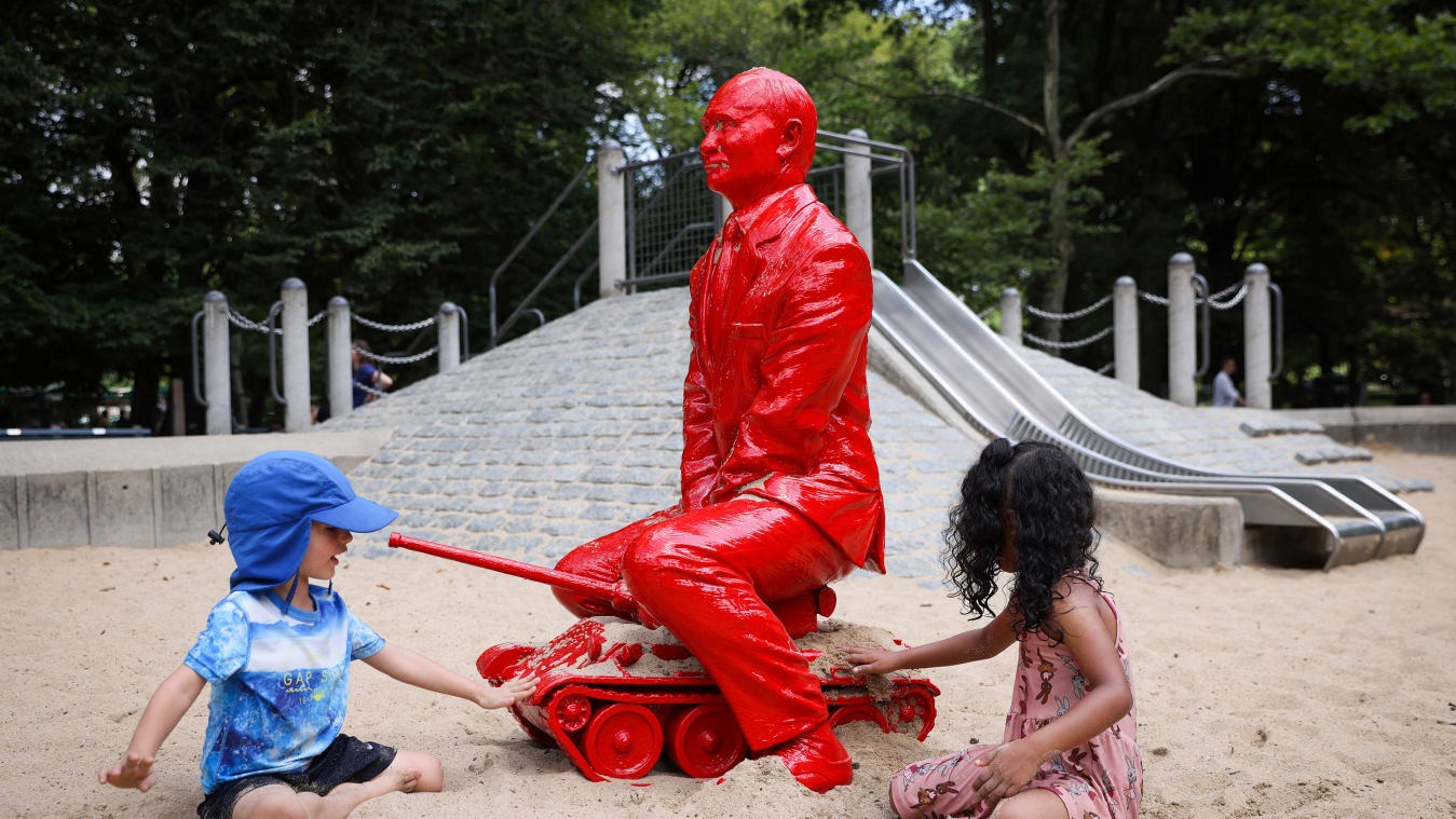 A sculpture of Vladimir Putin is spotted in Central Park, New York.